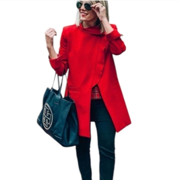 Cabi Stylish Red #3546 "Celebration" Jacket/Coat Red Tonal Houndstooth Sz S - Picture 2 of 14